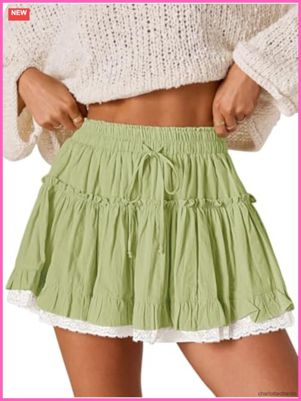 Women's Cotton Ruffle Skort High Waist Drawstring Built-in Shorts